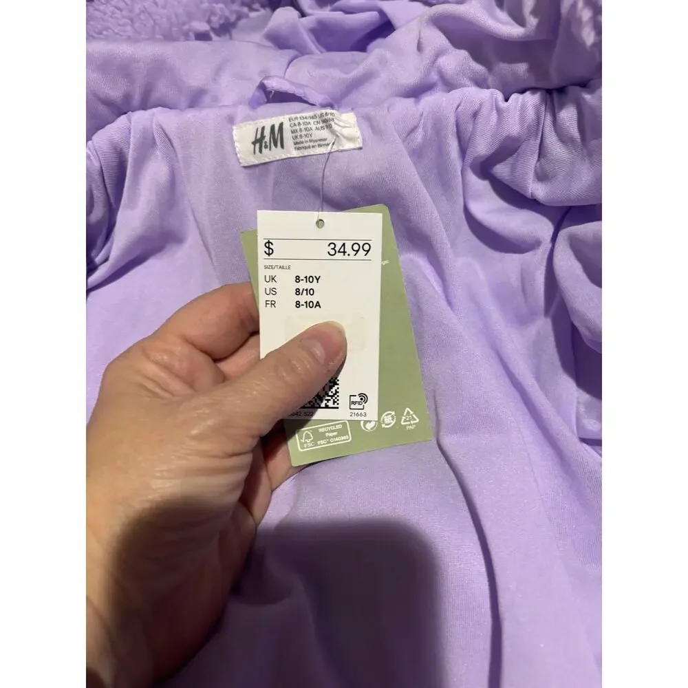H & M 8/10 lavander hooded bear ears fleece jacket pockets lined nwt unworn